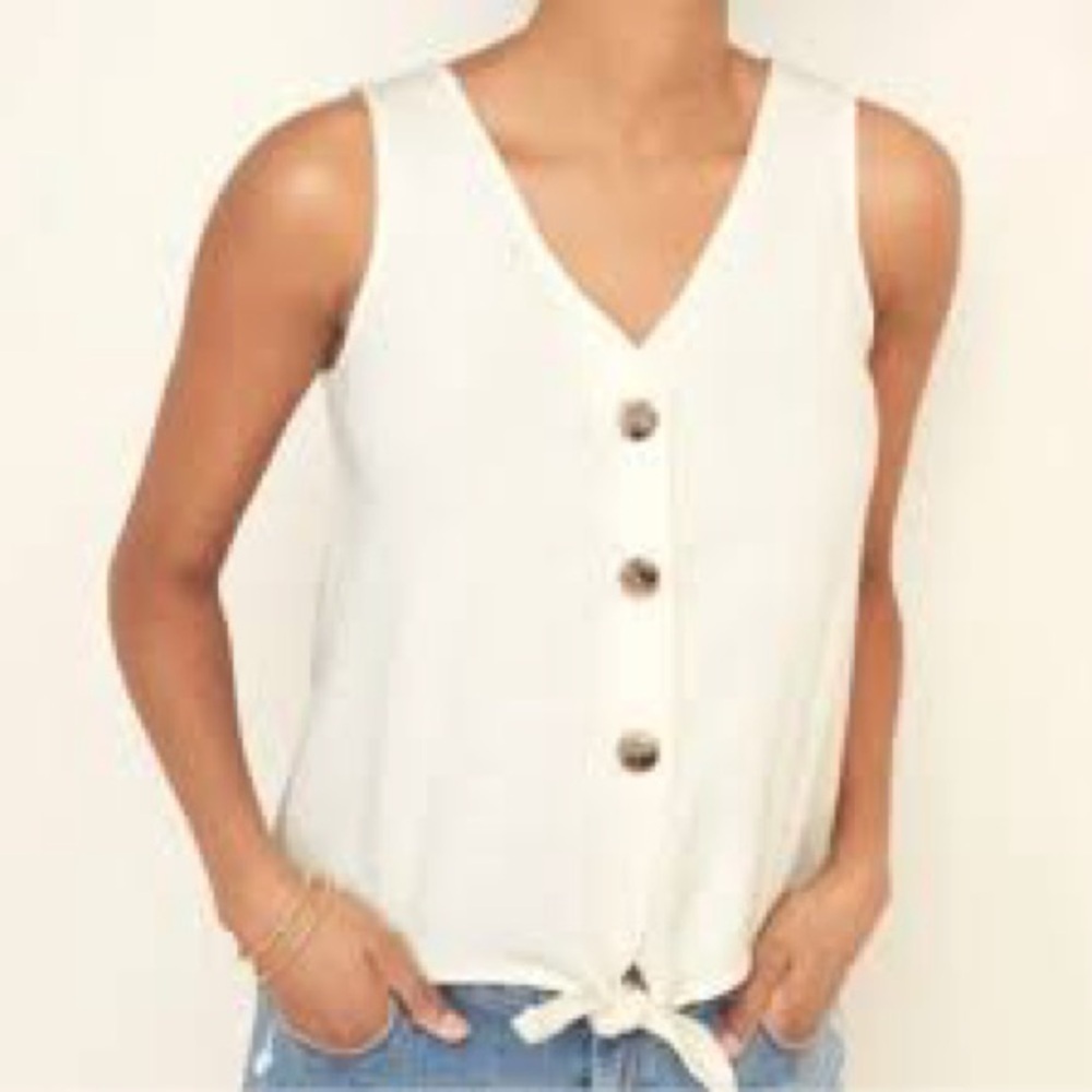 Old navy ivory Women's button-Down Sleeveless Tank- tie front. new XL